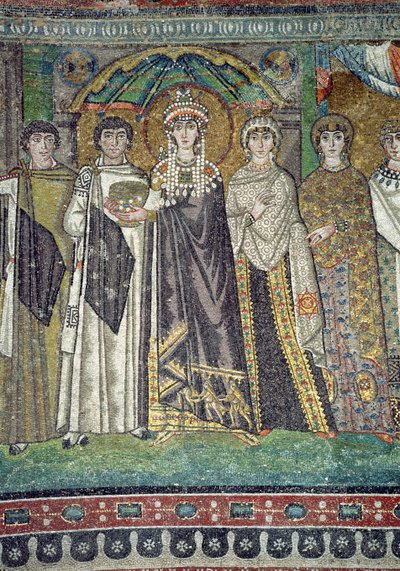 Theodora und ihr Hofstaat, Detail der Kaiserin, ca. 547 n. Chr. von Unbekannt Unbekannt